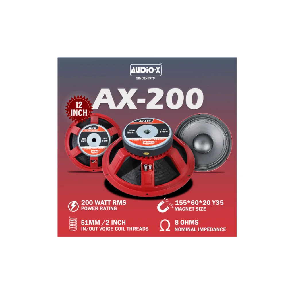 AUDiO-X AX-200 — Premium 12-Inch 200W Speaker | Y35 Magnet | 51mm Coil | 8-Ohm Impedance